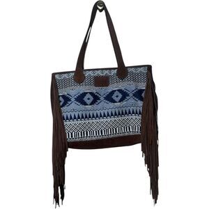 Ariat Madison Woven Concealed Carry Blue Brown Tote Bag Aztec Suede Fringe Large